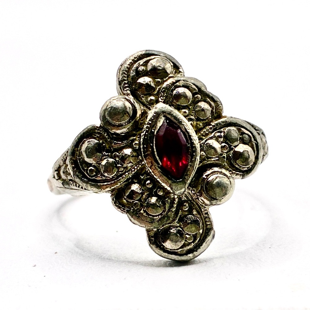 Vintage SIGNED Avon Medieval Times/Gothic with Faux Red Garnet in a Silver Tone